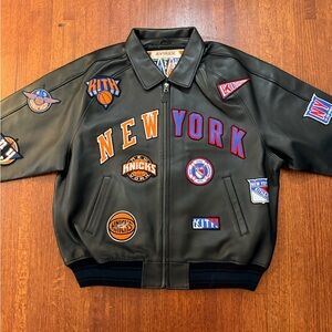 Kith Avirex New York Knicks Men's Black Leather Jacket